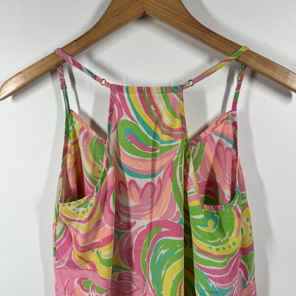 Lilly Pulitzer Tank Women Size L Pink Green Flamingo 100% Silk Adjustable Straps - Picture 4 of 8